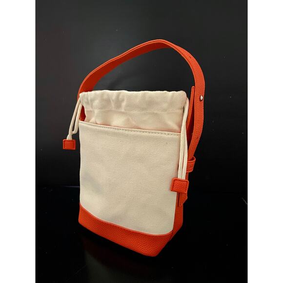 Casual Cream Canvas Shoulder Bag w/Orange Faux Leather Trim sz OS - Picture 6 of 13